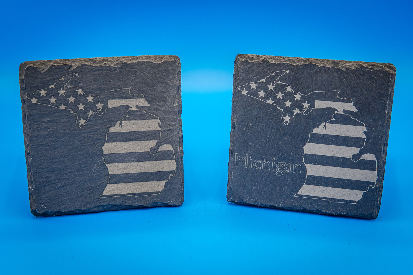 Slate Coasters (Set of 2) | State-themed with American Flag | Custom Engraved with the States of Your Choice | "Home is Where You Fly Your Flag!"