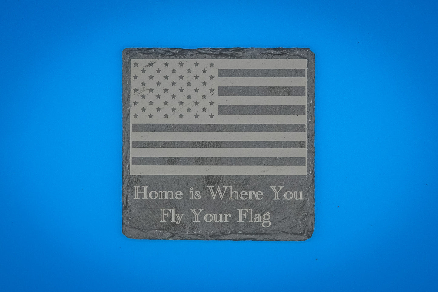 Slate Coasters (Set of 2) | State-themed with American Flag | Custom Engraved with the States of Your Choice | "Home is Where You Fly Your Flag!"