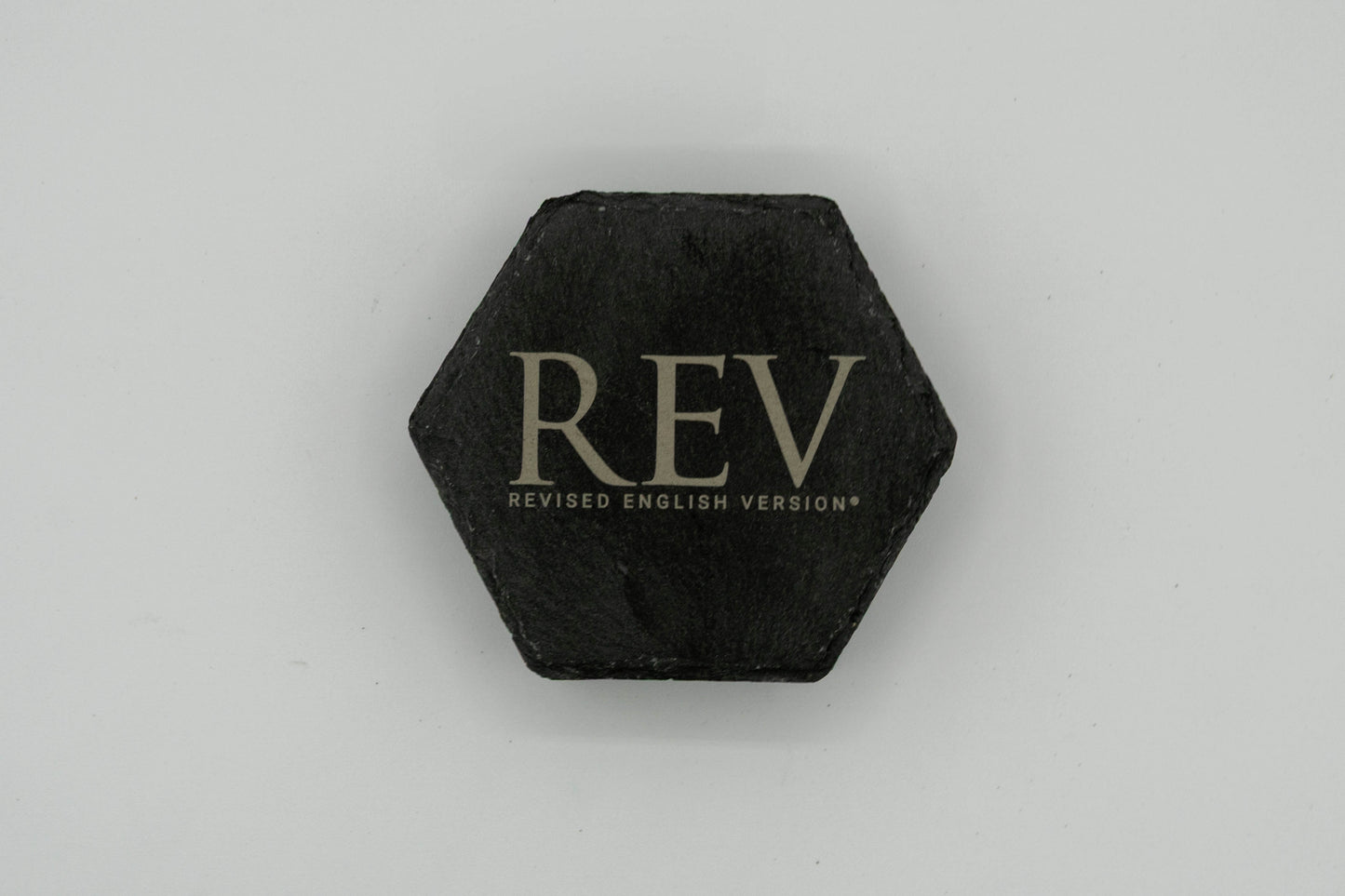 Revised English Version (REV) Logo | Slate Coasters (Set of 4) | Hexagon