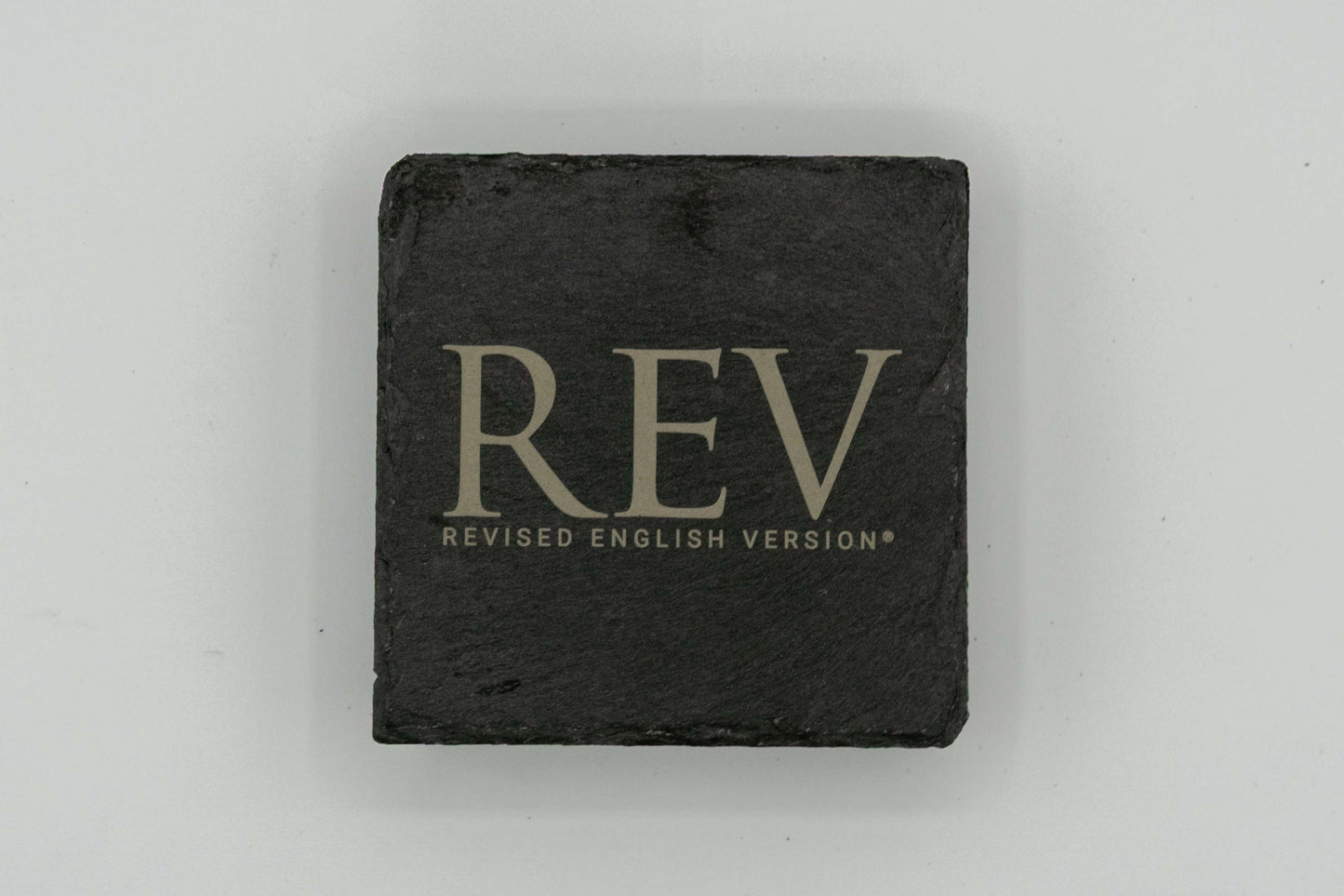 Revised English Version (REV) Logo | Slate Coasters (Set of 4) | Square
