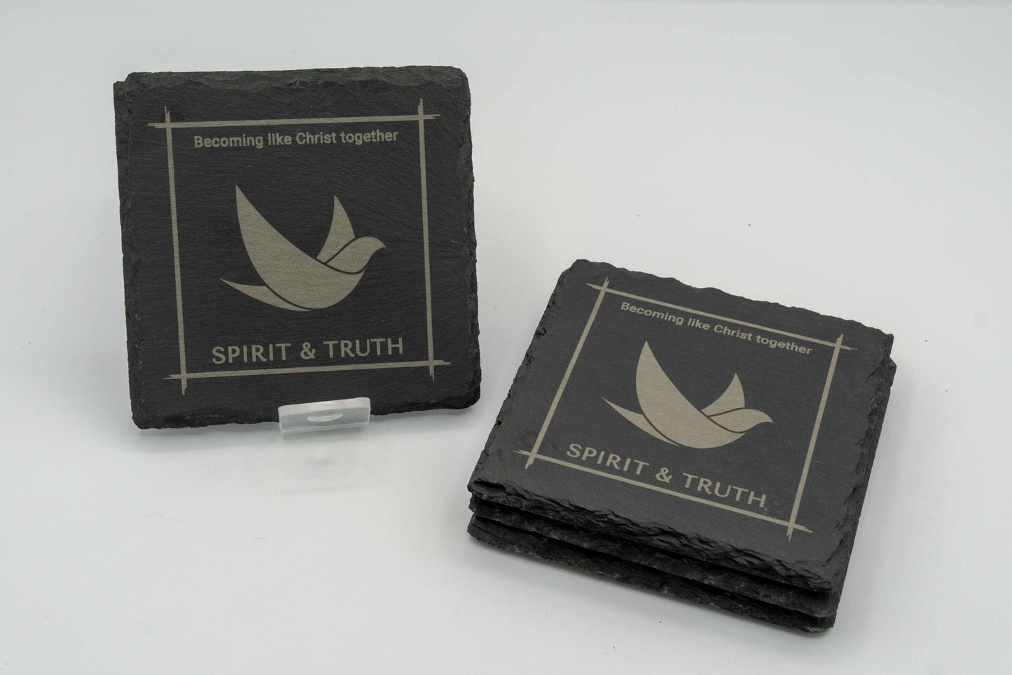 STF Framed Logo "Becoming Like Christ Together" | Slate Coasters (Set of 4) | Square