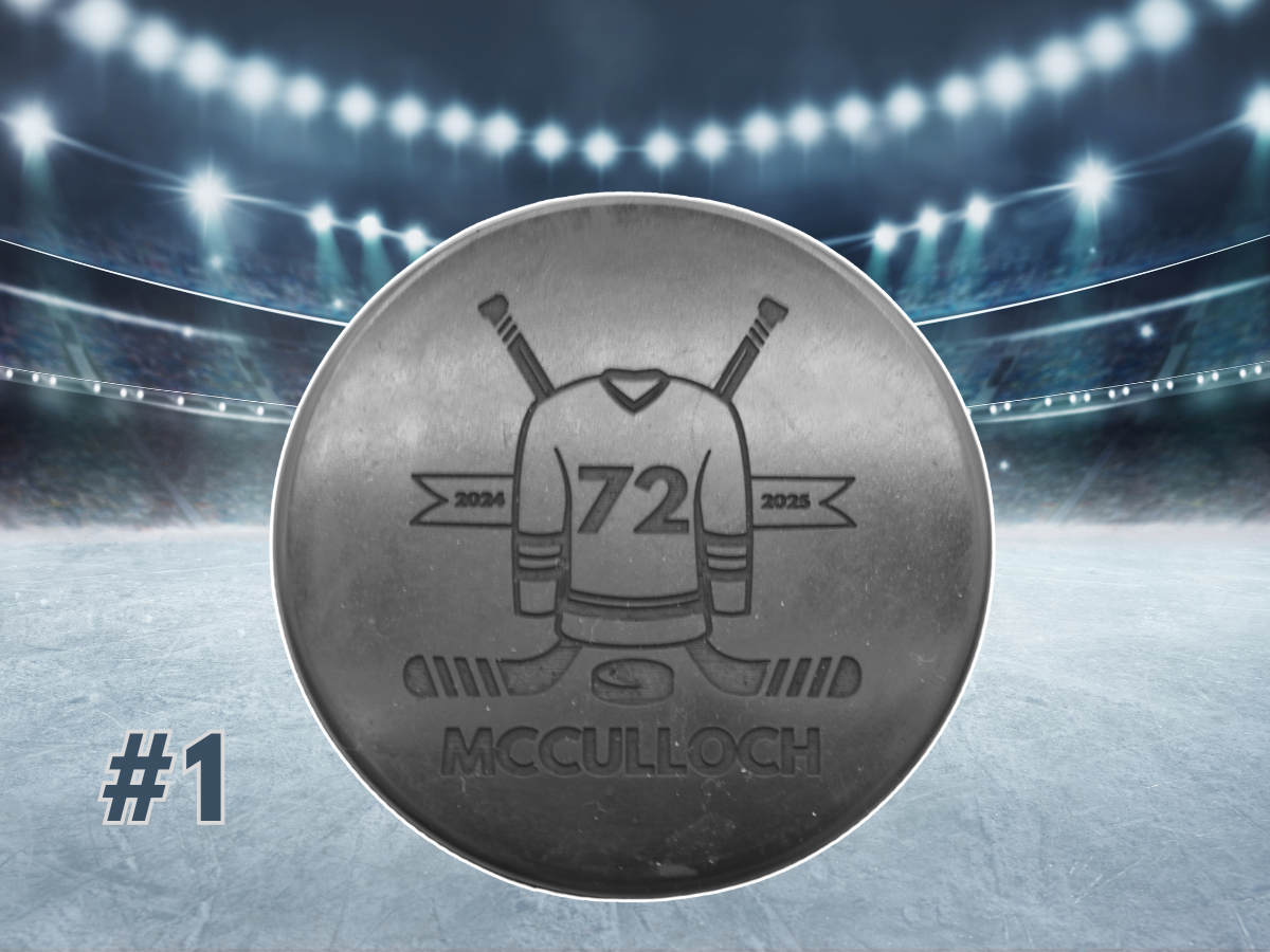 Hockey Pucks, Custom Engraved | Team Set (22 pucks) | Personalized with Team Logo on one side; Name & Roster Number on the other