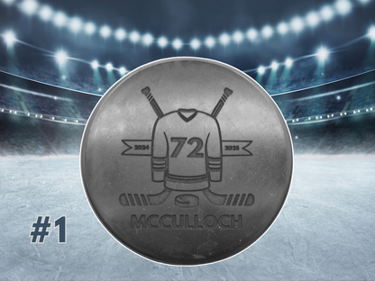 Hockey Pucks, Custom Engraved | Team Set (22 pucks) | Personalized with Team Logo on one side; Name & Roster Number on the other
