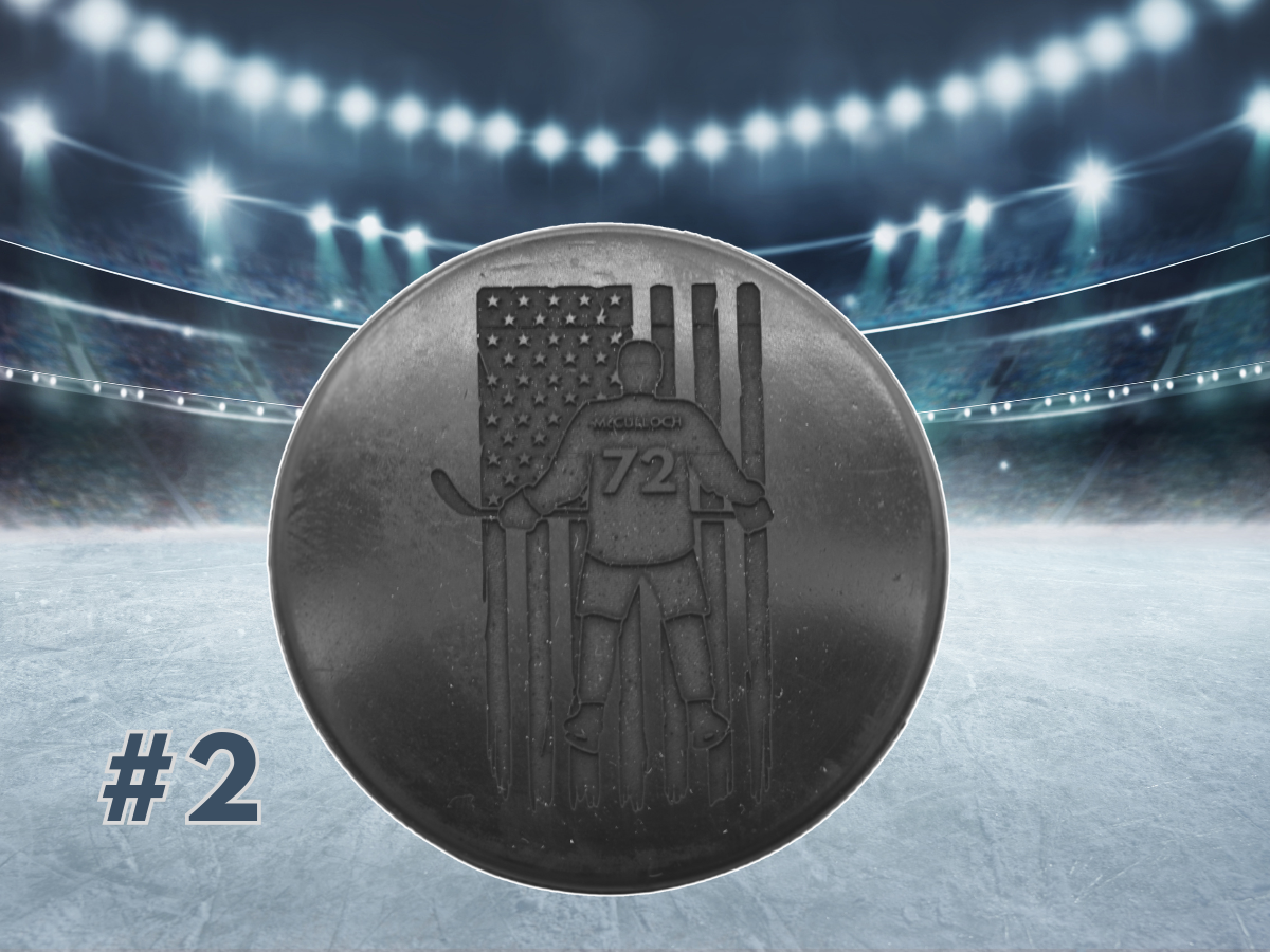 Hockey Pucks, Custom Engraved | Personalized Sports Gift with your Team Logo on one side and your Name and Roster Number on the other!