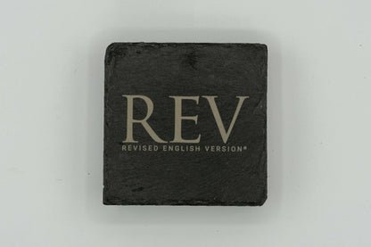 Revised English Version (REV) Logo | Slate Coasters (Set of 4) | Square