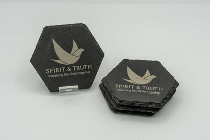 STF Logo "Becoming Like Christ Together" | Slate Coasters (Set of 4) | Hexagon