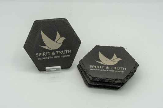 STF Logo "Becoming Like Christ Together" | Slate Coasters (Set of 4) | Hexagon