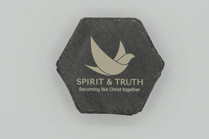 STF Logo "Becoming Like Christ Together" | Slate Coasters (Set of 4) | Hexagon