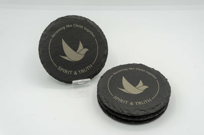 STF Logo "Becoming Like Christ Together" | Slate Coasters (Set of 4) | Round