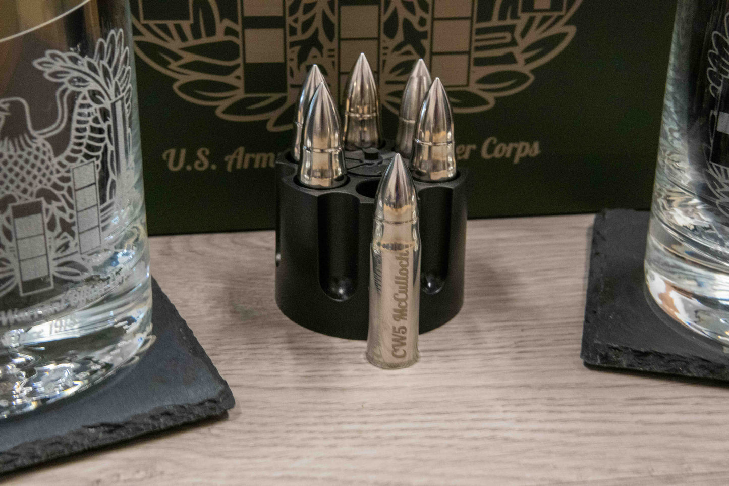 Whiskey Ammo Can Gift Set | Whiskey Glasses, Coasters, Bottle Stopper, and Stainless Steel Whiskey Stones ALL Custom Engraved & Personalized